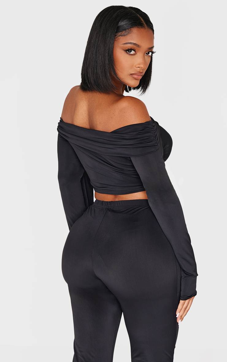 Noir Haut Bardot À Manches Longues Shape Sculpt Drapé