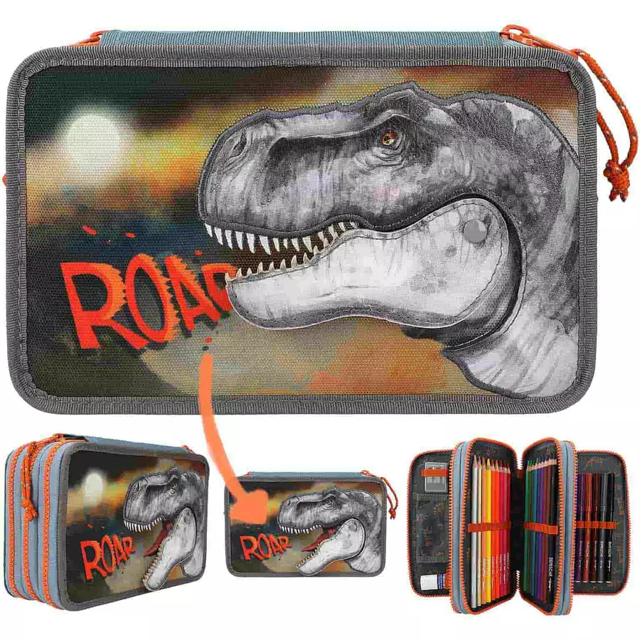 Depesche 3-Fach Federtasche Roar Dino World 20 x 13 cm bunt