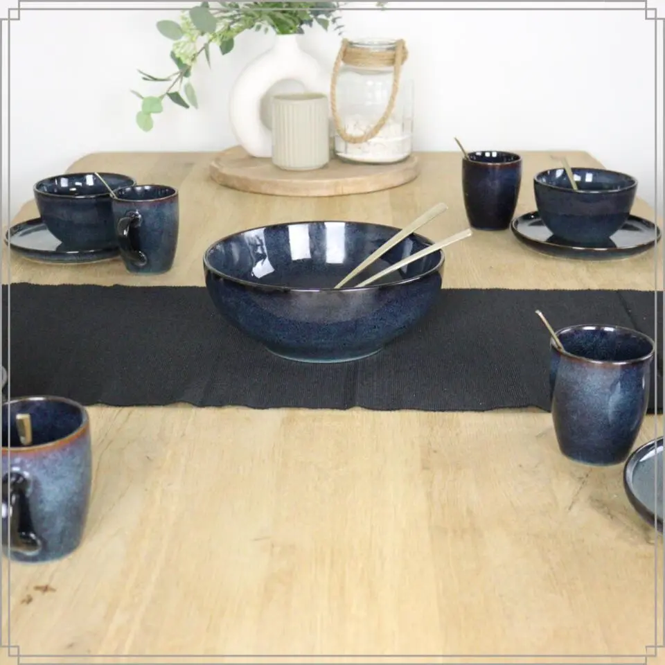 OTIX Soepkommen zonder Oor Set van 6 Schaaltjes 600ml Blauw Aardewerk EBONY