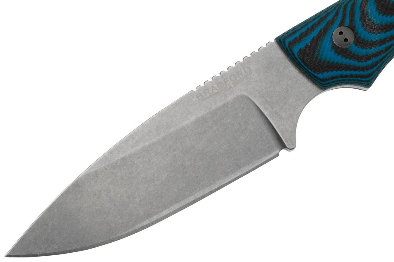 Bradford Knives Guardian 4.2 Microtextured Black Blue G10 3D, CPM-Magnacut, Sabre Grind, Stonewashed Finish, vaststaand mes