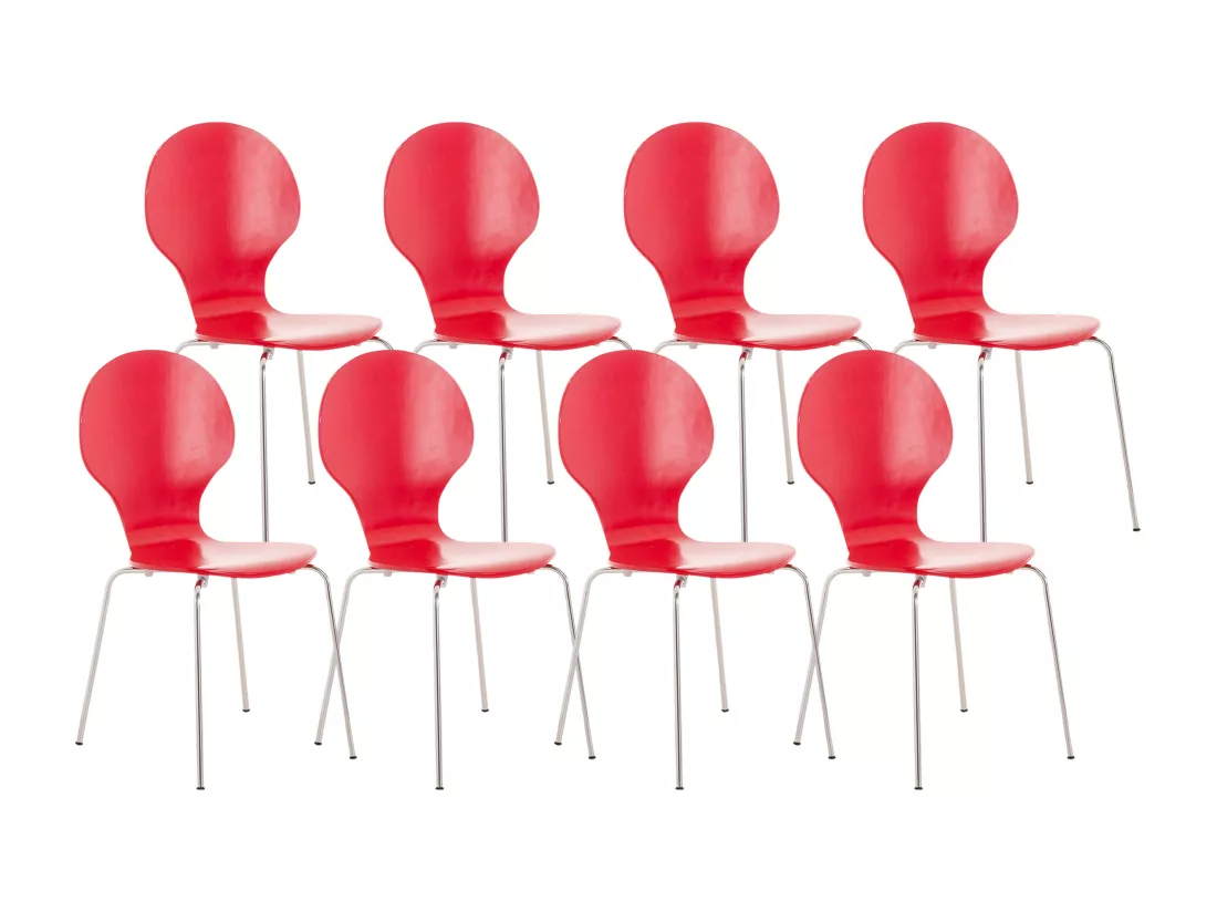 Lot de 8 Chaise de conférence - Bois - Rouge - DIEGO