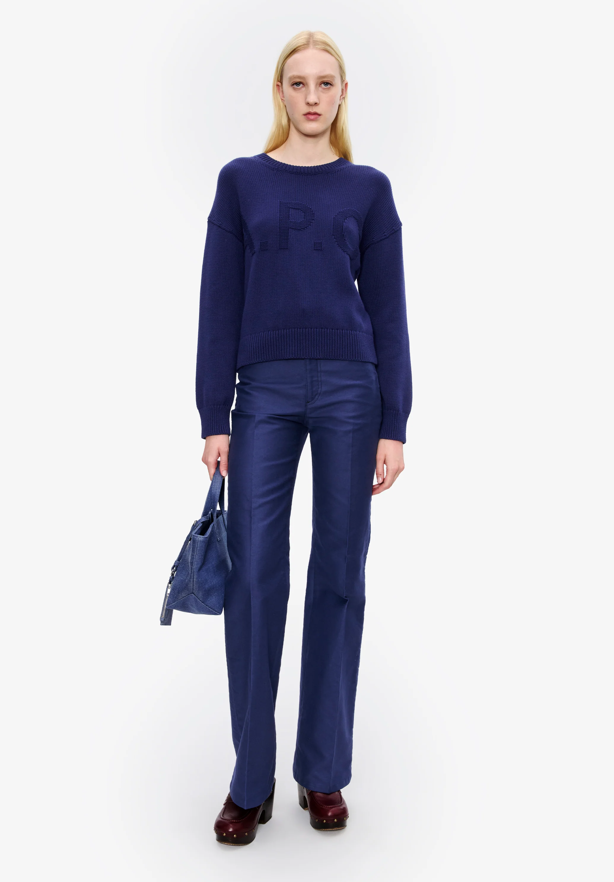 pull col rond - Bleu fonce