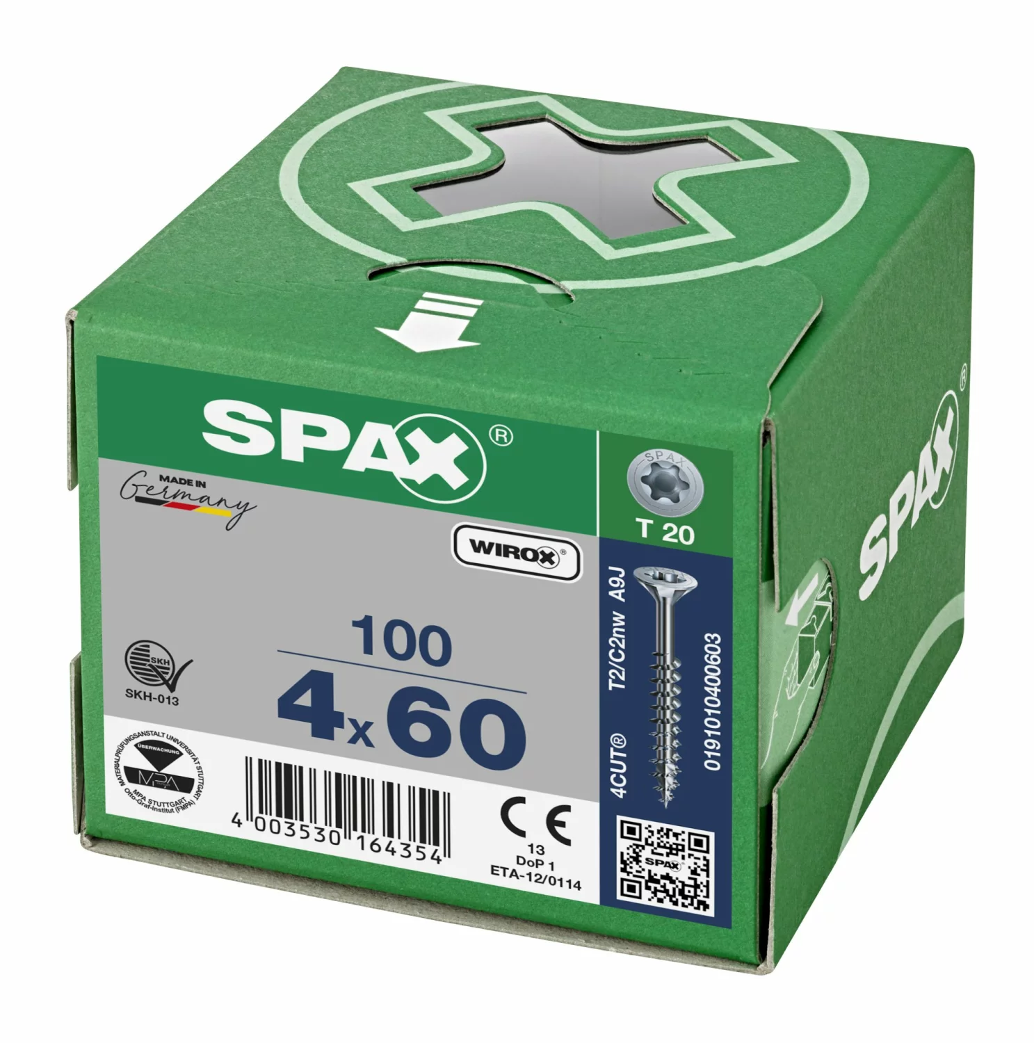 SPAX 191010400603 Universele schroef, Verzonken kop, 4 x 60, Deeldraad, T-STAR plus TX20 - WIROX - 100 stuks