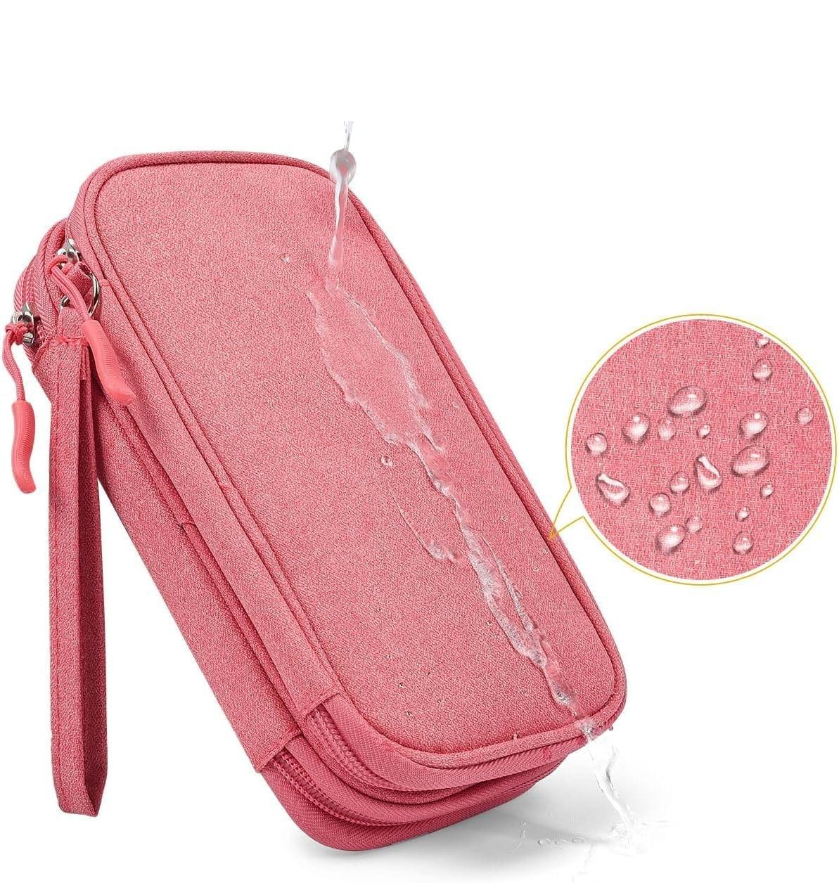 (21x12.5x6cm) Universal Nylon Tasche Reise Organizer für Smartphones / Ladekabel mit Doppel Reissverschluss - Rosa