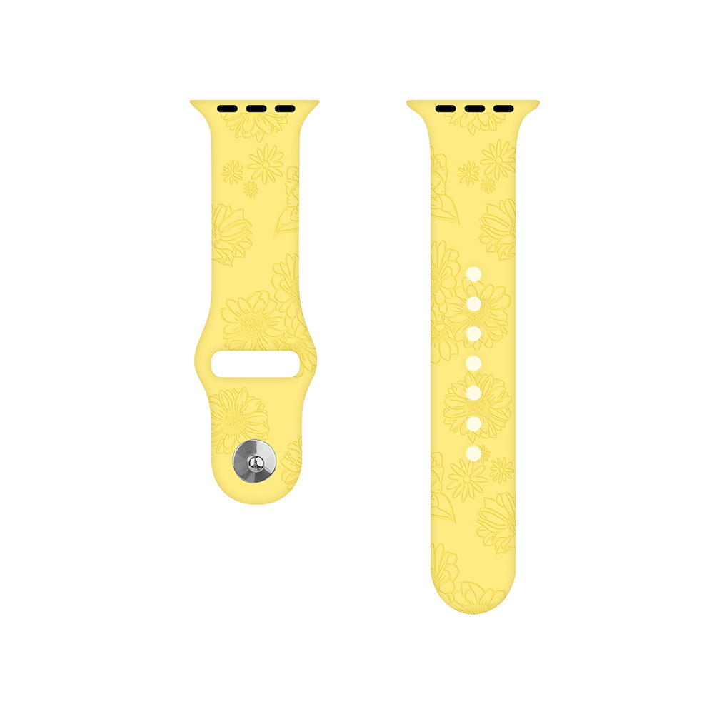 Apple Watch (49/46/45/44 mm) Silikon Sport Armband Sonneblumen Muster (Gelenkumfang: 180-230mm) - Gelb