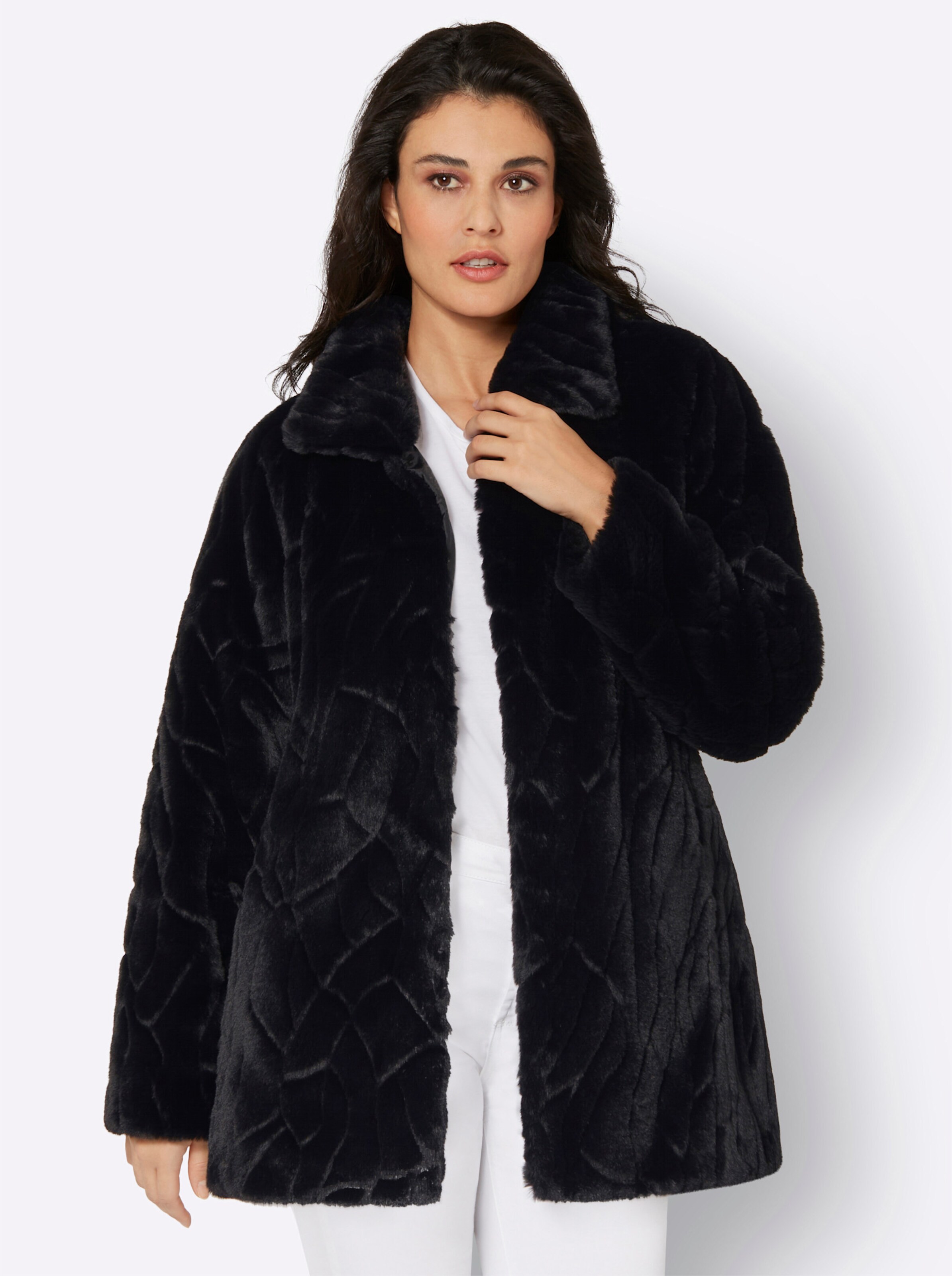 Pelzimitat-Jacke in schwarz