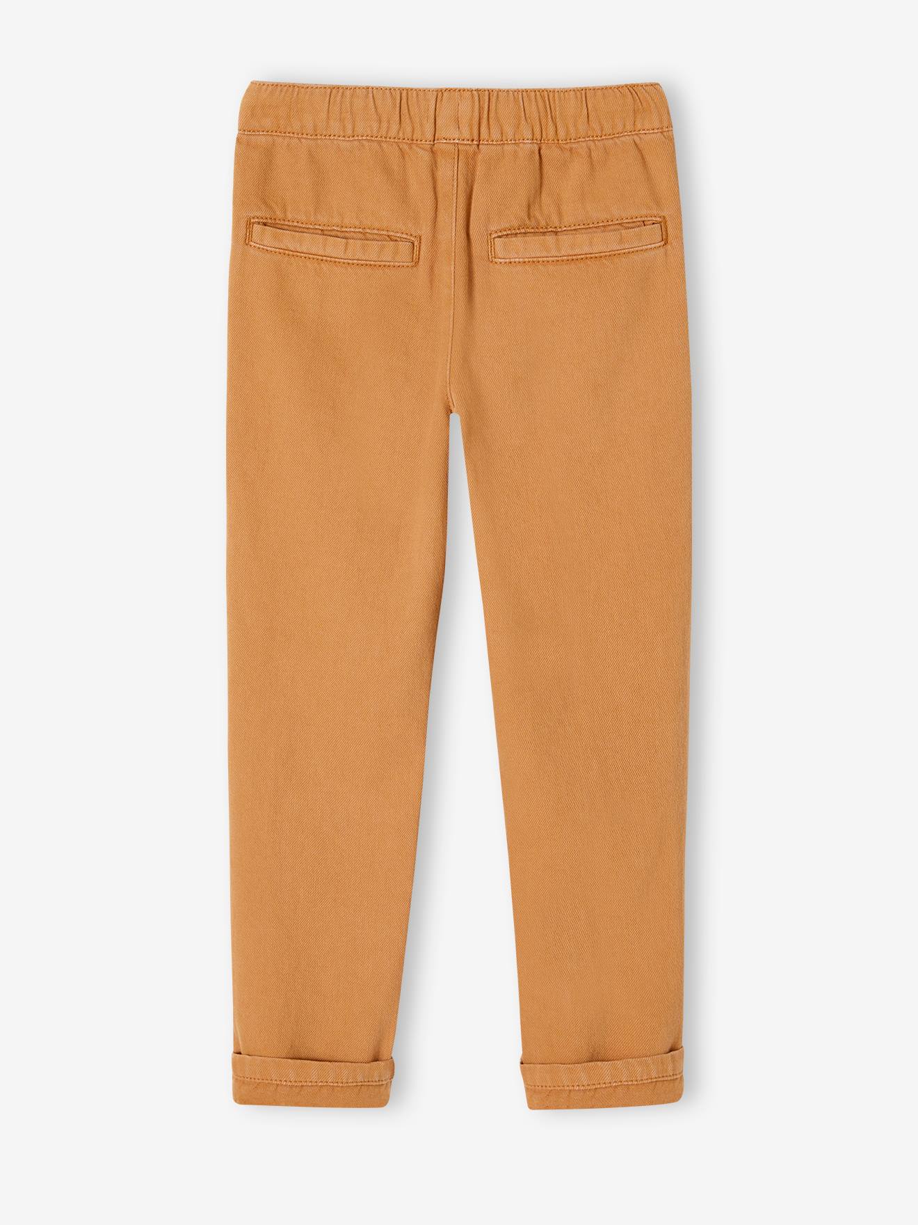 Calça cargo de pernas largas para meninos, cor avelã
