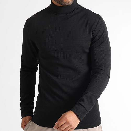 Pull Col Roulé Texturé Waffle 0535 Noir