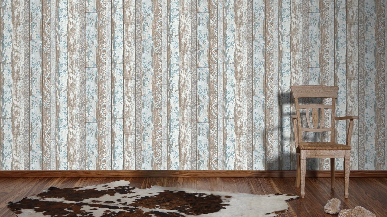 Vliestapete NEUE BUDE 2.0 - beige-blau - Planken - 10 Meter