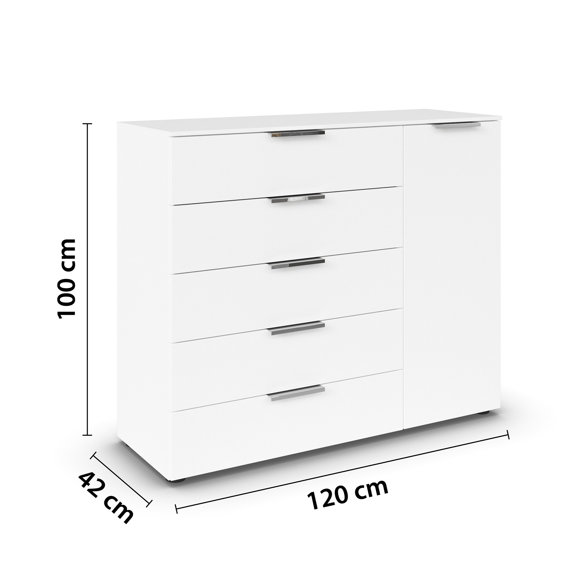 Kommode - alipnweiß - Chromgriffe - 120 cm