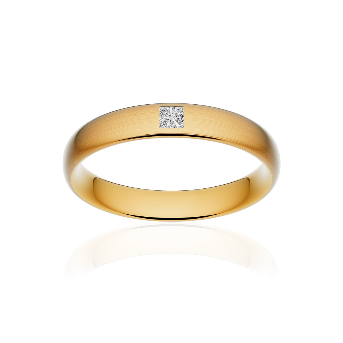 Alliance or 750 jaune brossé ruban confort 4mm diamant princesse