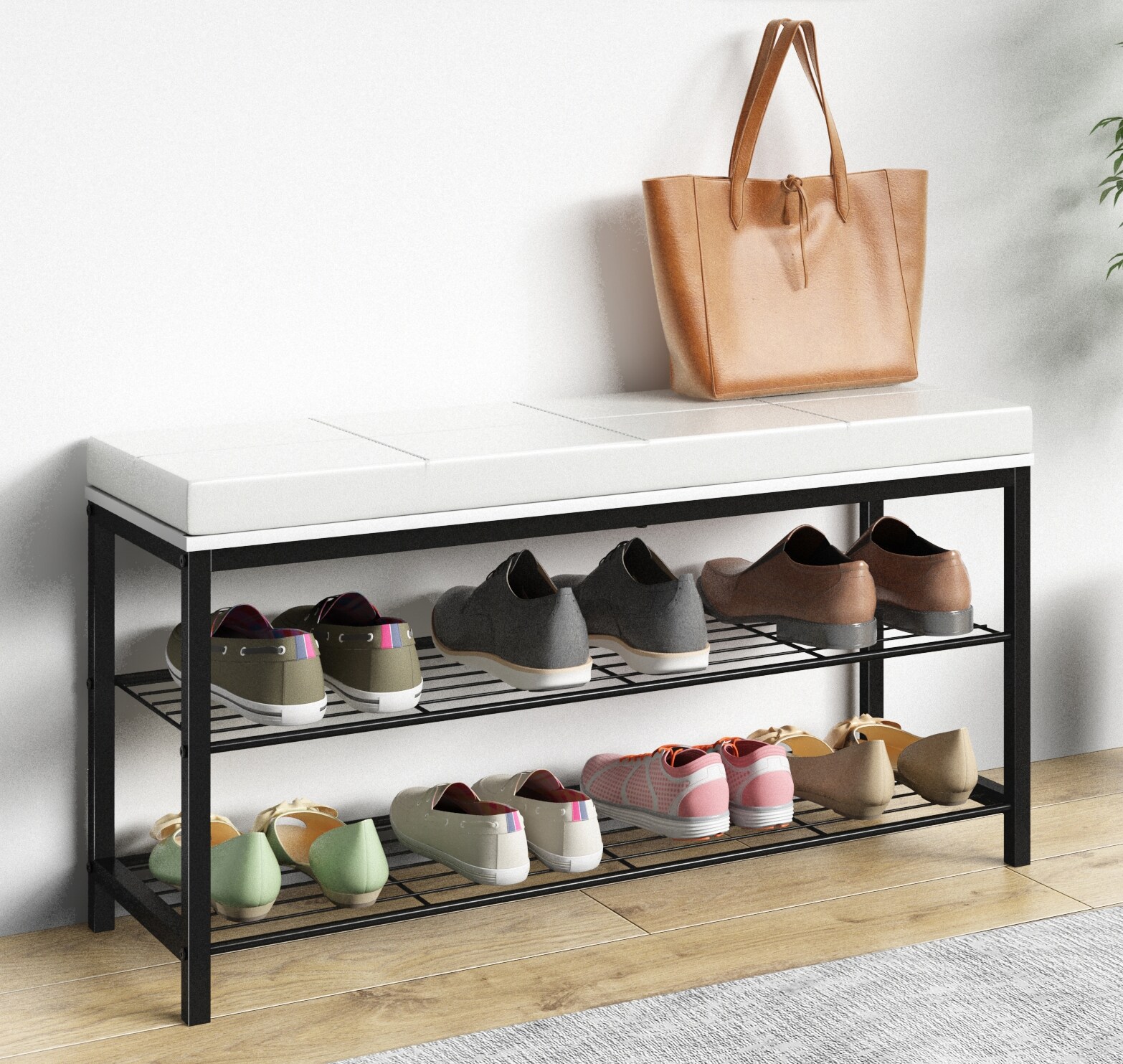 VCM Holz Metall Sitzbank Schuhbank Schuhregal Sitzkommode Taliro