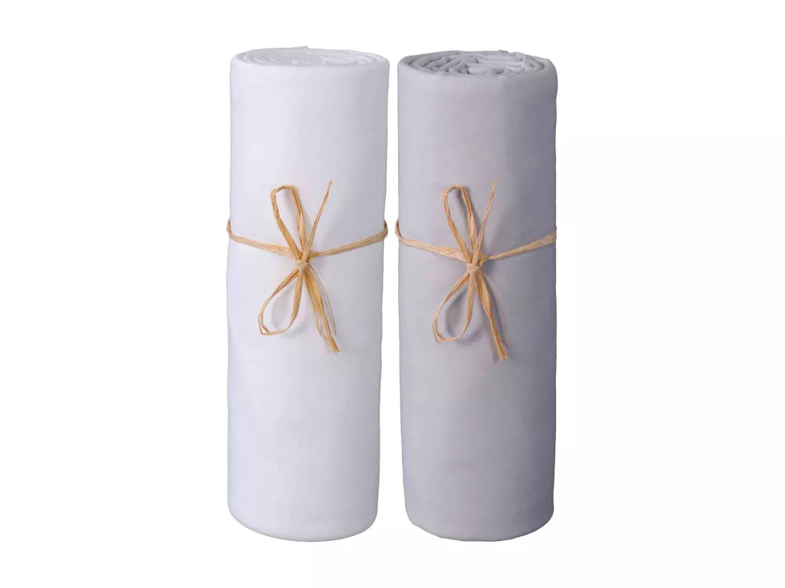 Lot de 2 draps housses bébé jersey bio blanc et gris perle 70x140