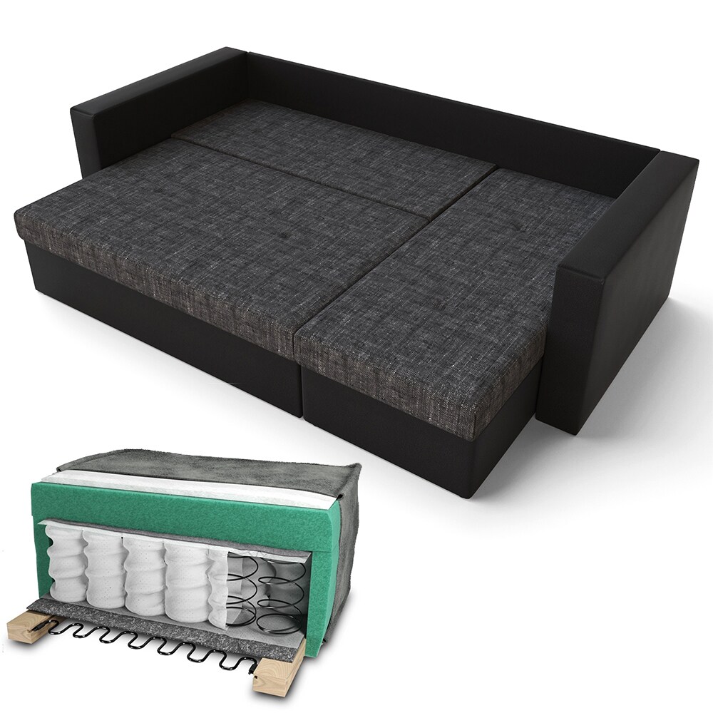 Vicco Ecksofa mit Schlaffunktion Sofa Couch Schlafsofa Bettfunktion Taschenfederkern Grau Schwarz