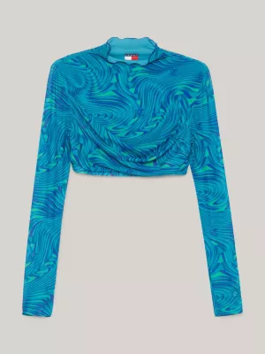 Camiseta cropped de manga comprida com estampa espiral