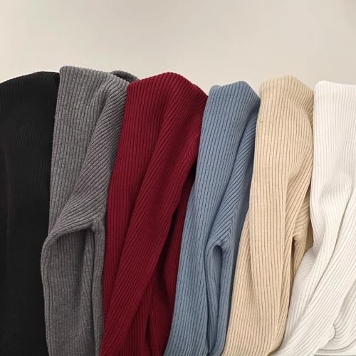 MIKIGA - Lange mouwen coltrui effen geribbelde slim fit gebreide top