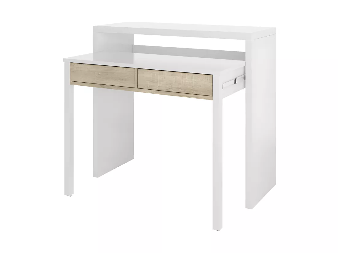 Console bureau extensible Blanc/Chêne clair - NIAL - L 99 x l 36 x H 88 cm