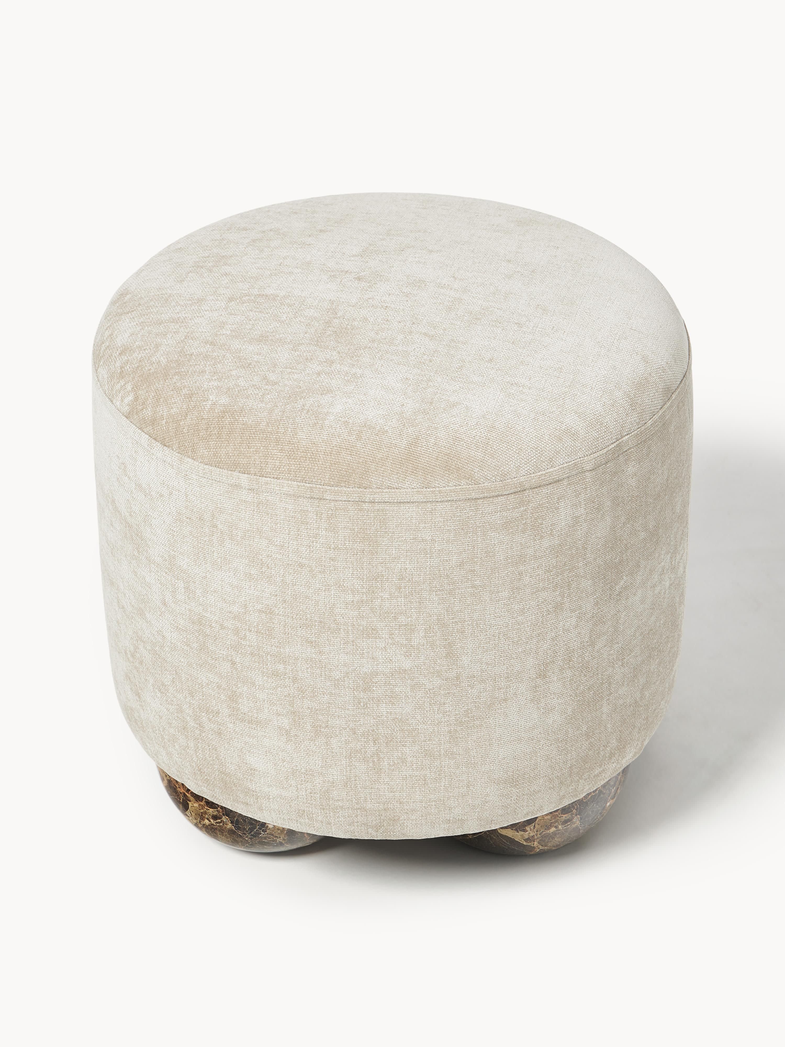 Beklede poef Lino met bolpoten met marmerlook