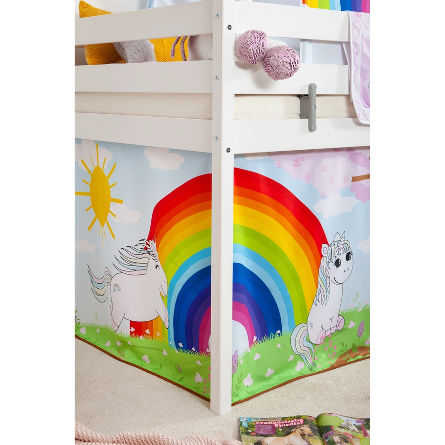 TICAA Hochbett Einhorn Rainbow Kiefer weiß Weiß