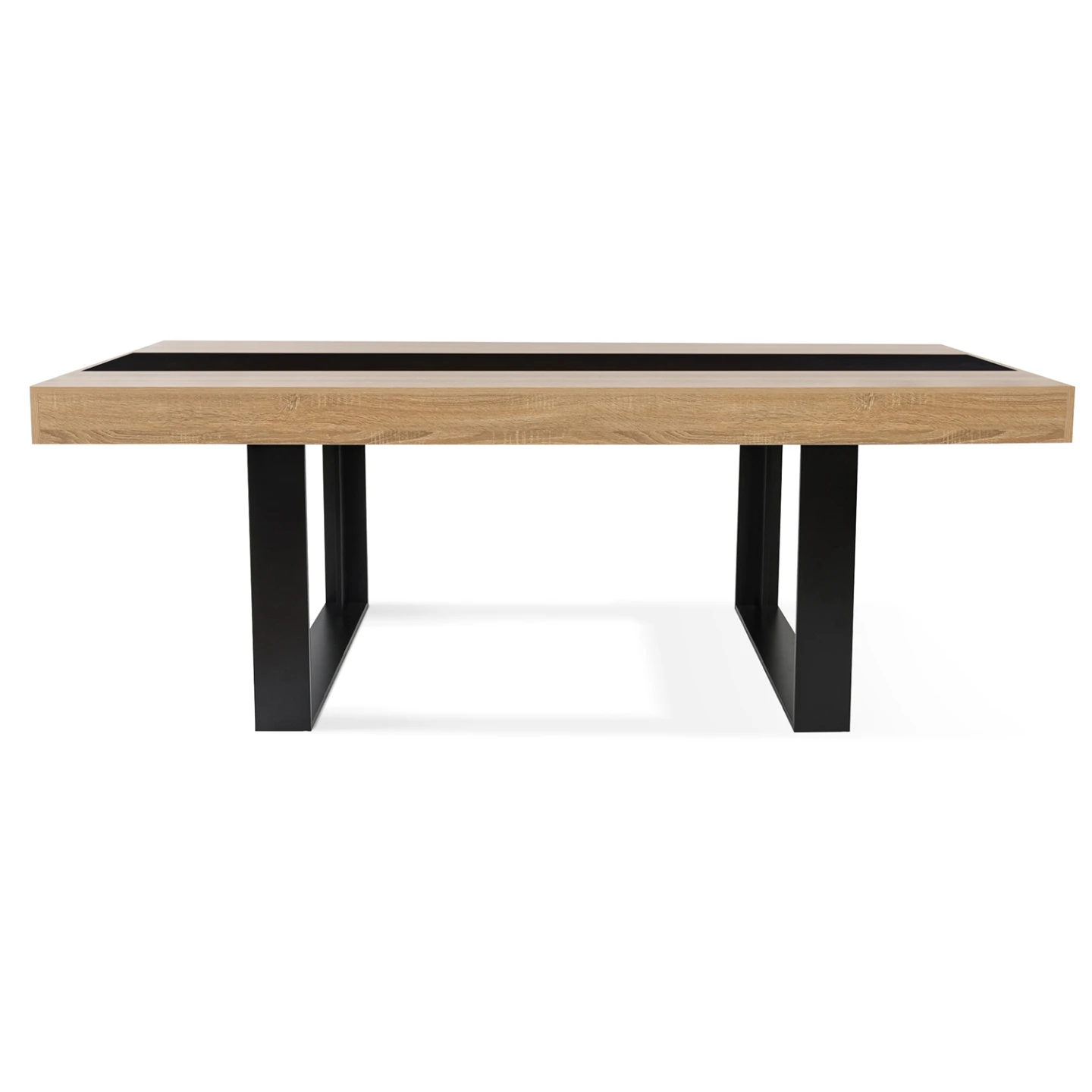 Table à manger rectangle PHOENIX 8 personnes bois et noir bande centrale noire 200 cm