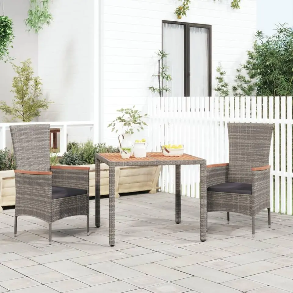 vidaXL - Tuintafel Met Houten Blad - Grijs - Poly rattan en acaciahout