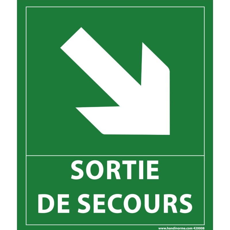 Panneau sortie de secours- flèche bas à droite - 300 x 250 mm