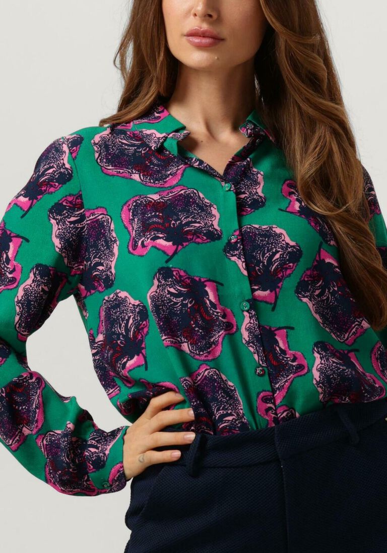 POM AMSTERDAM donkergroene pom amsterdam blouse mila flower pop pink