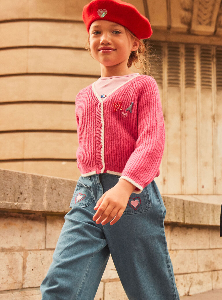 Gilet rose pétunia en tricot