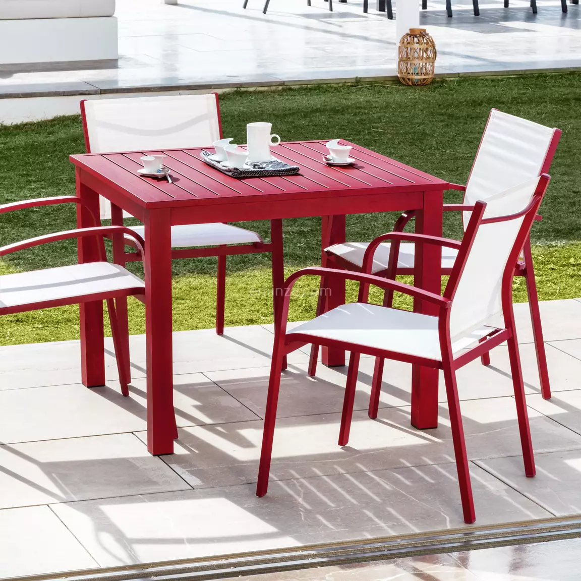 Fauteuil de jardin aluminium empilable Murano Rouge et blanc