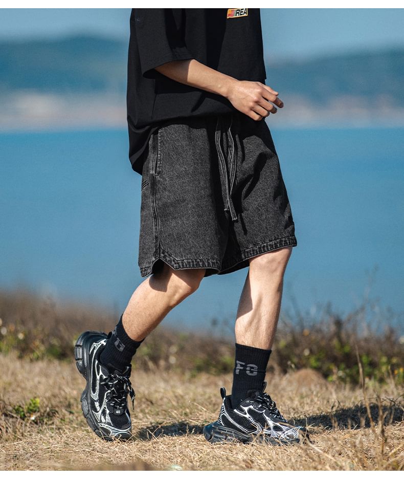 Really Point - Gewassen denim shorts met trekkoord in de taille