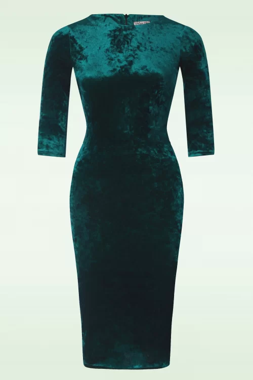 Vintage Chic for Topvintage Emerald Velvet pencil jurk in groen