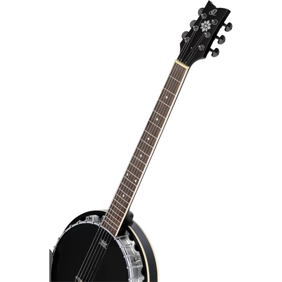 Ortega OBJ350/6-SBK Raven Series Satin Black 6-snarige banjo met gigbag