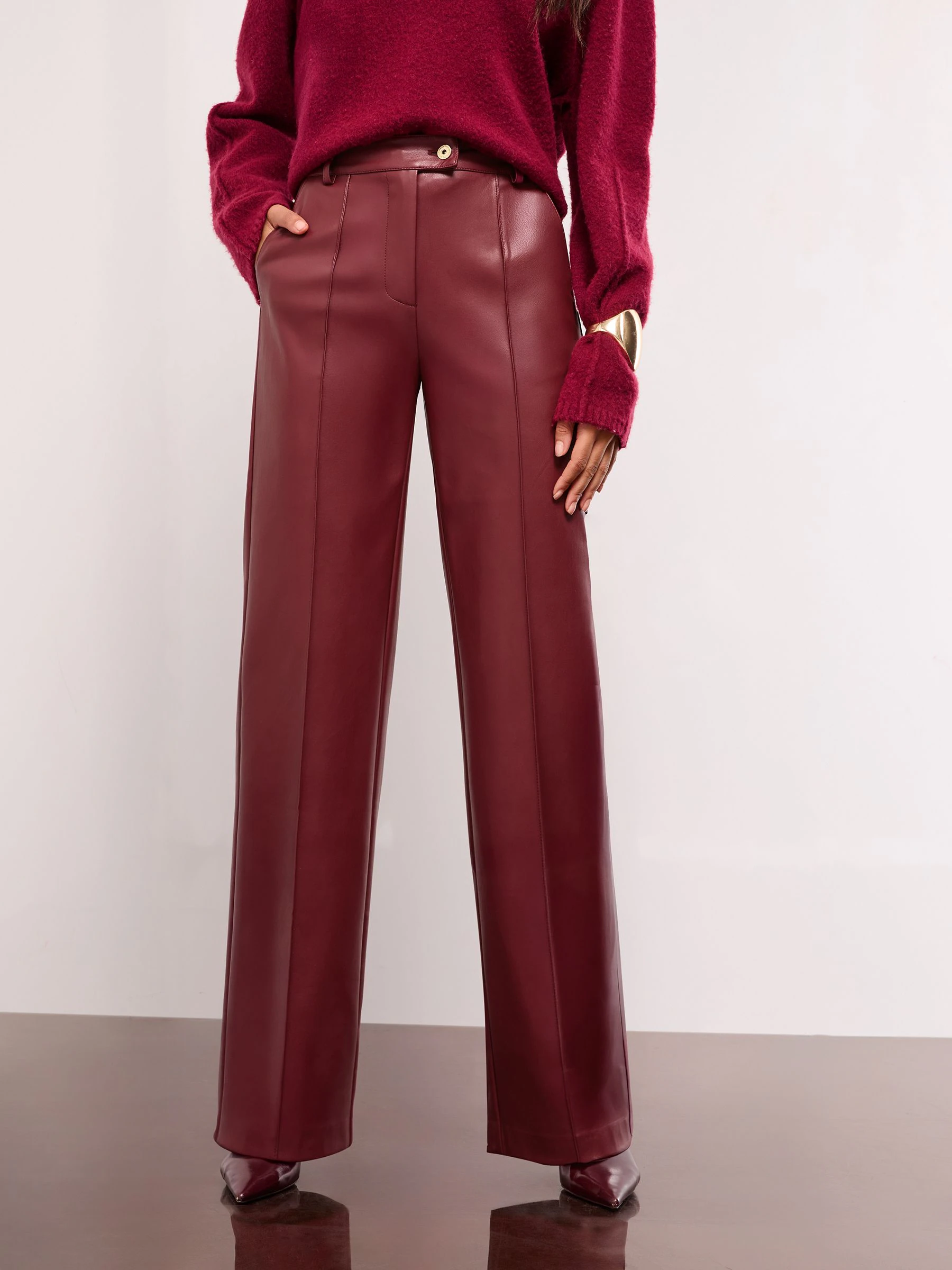 Red Faux Leather - Lipsy Pintuck Tailored Wide Leg Trousers