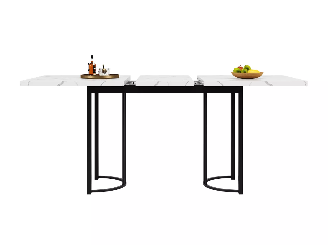 Table à manger escamotable（140-179.5x80cm)- en MDF & Métal - plateau effet marbre - Blanc