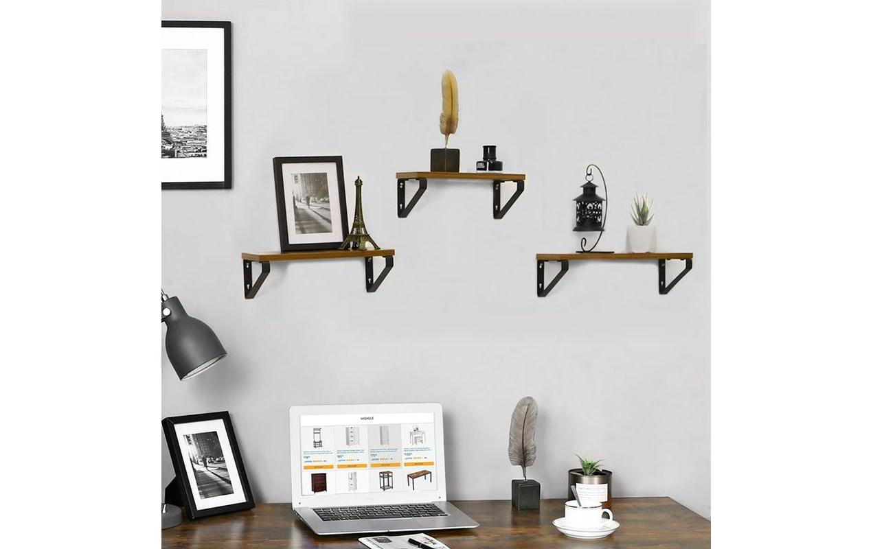 Wandregal 3er Set 30/35/40 x 11 cm/12 cm, Braun/SchwarzAblagen im Industrial Design