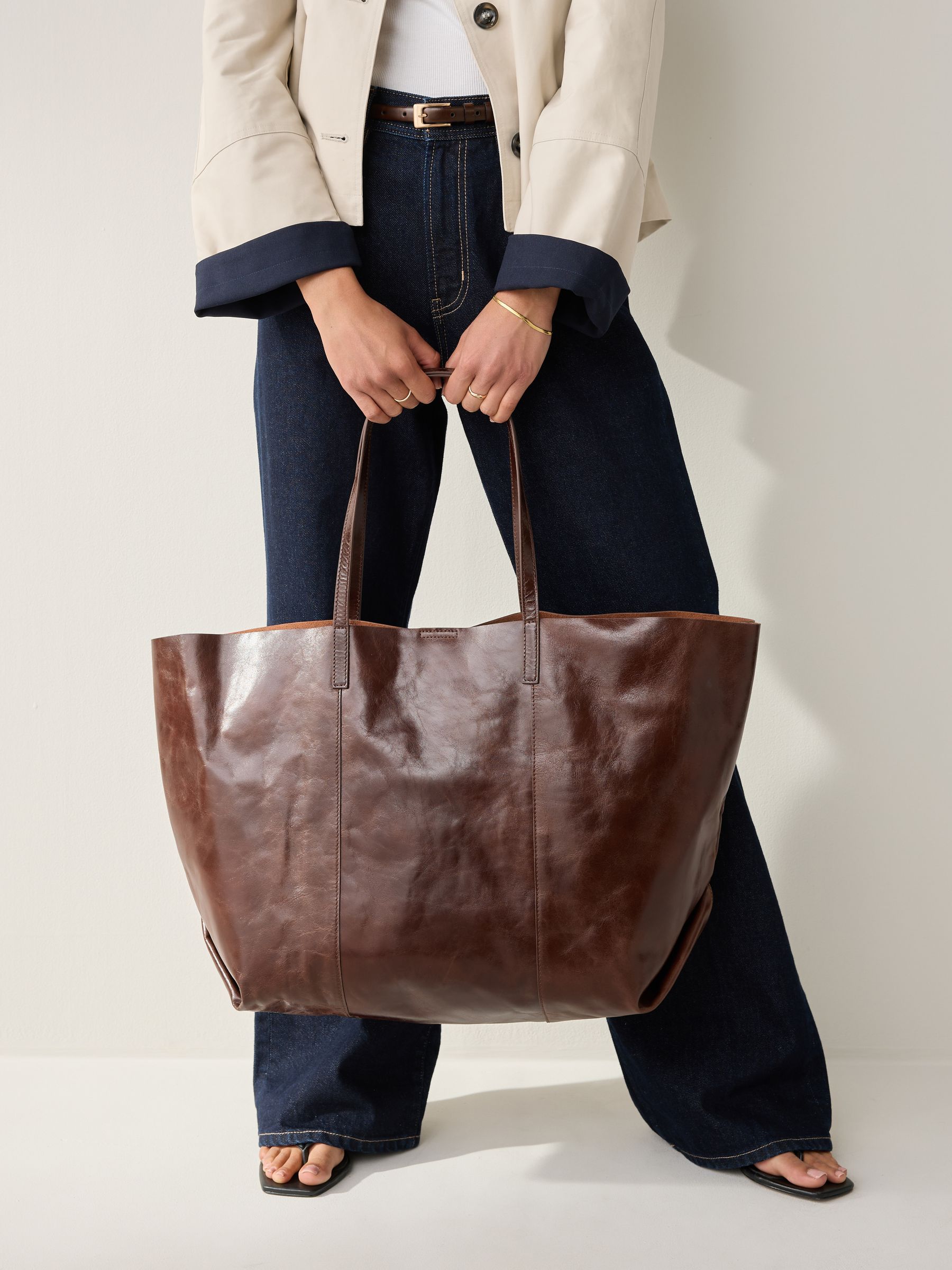 Chocoladebruin - N. Premium grote leren shopper