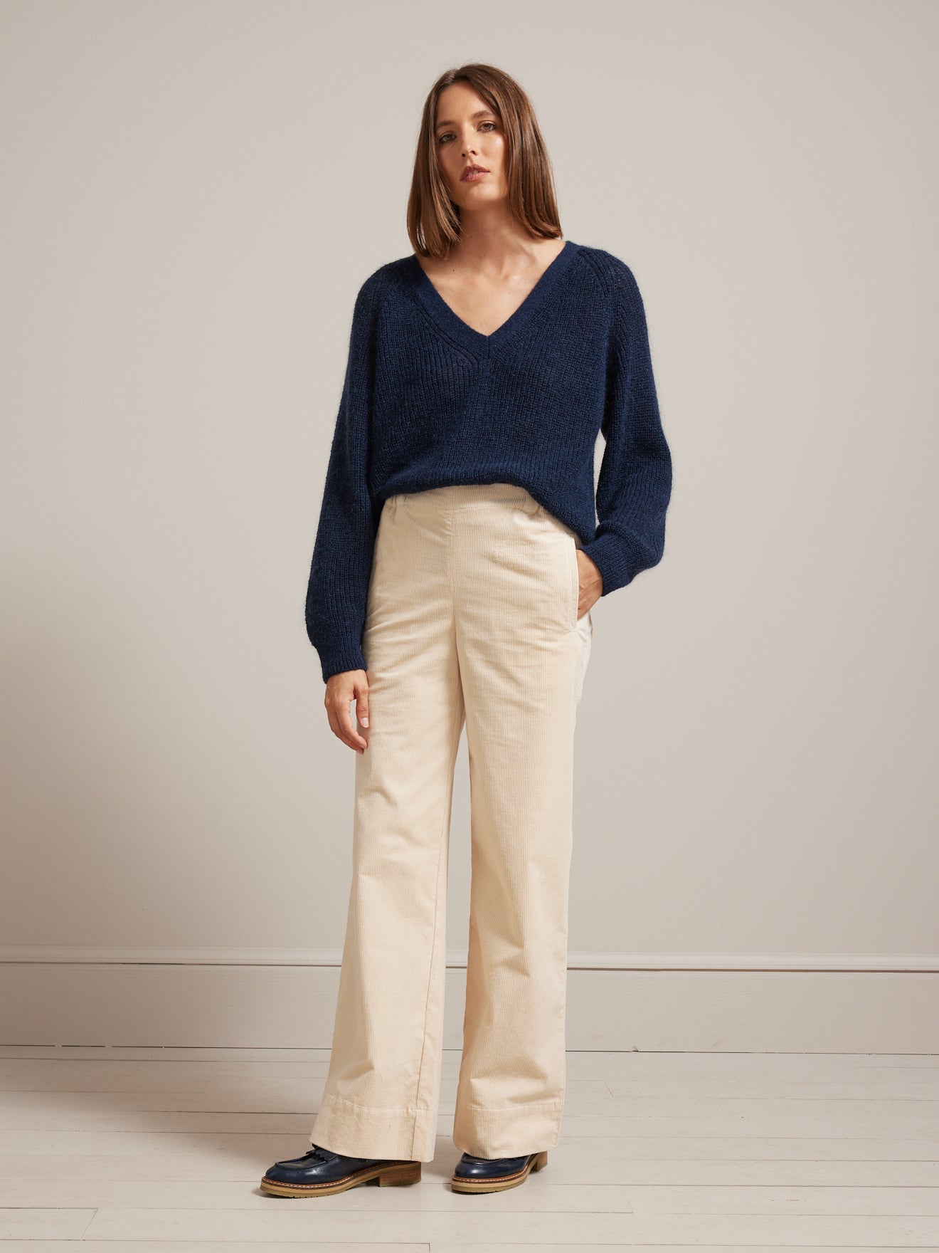 Pantalon large taille élastiquée velours femme Lucie
