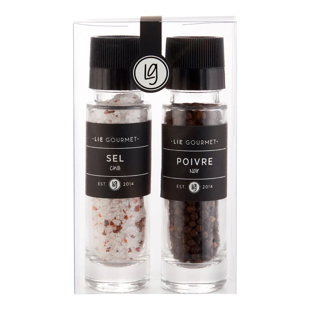 Lie Gourmet  Gaveæske kværne, salt m. chili/peber - 150 g/55 g