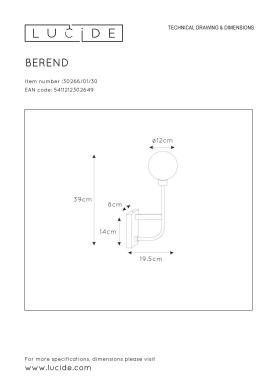 Lucide Berend 2 wandlamp badkamer IP45 zwart