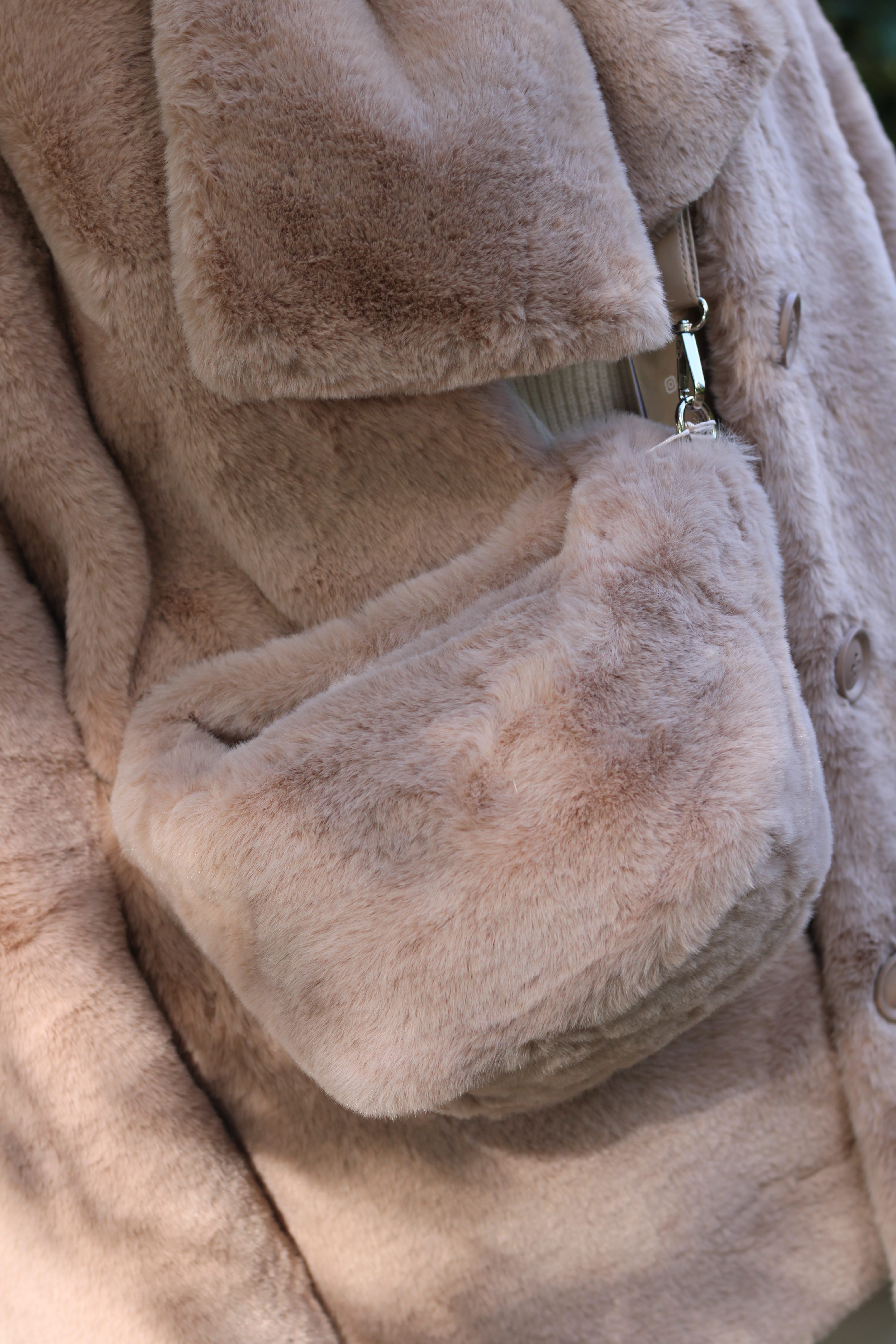Rino & Pelle - Cheryl Small Faux Fur Crossbody Bag - Oat