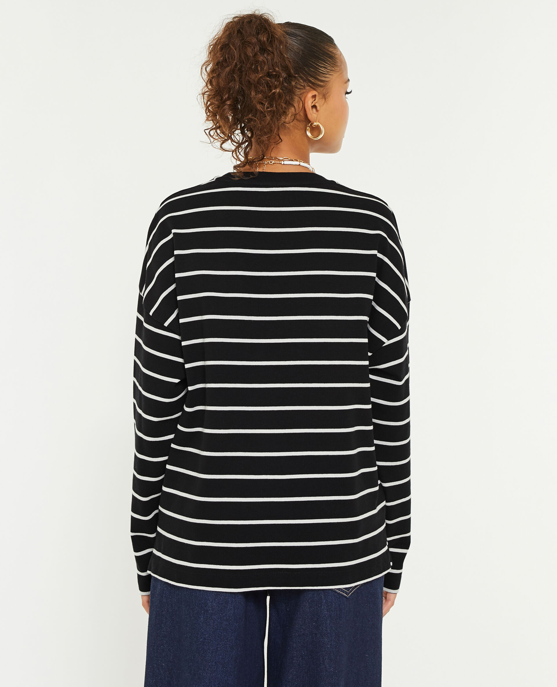 T-shirt marinière à manches longues - Noir