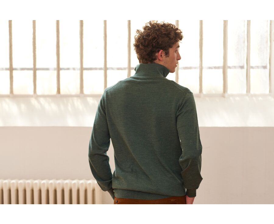 Pull col zippé homme Vert Chiné - VLARINOS