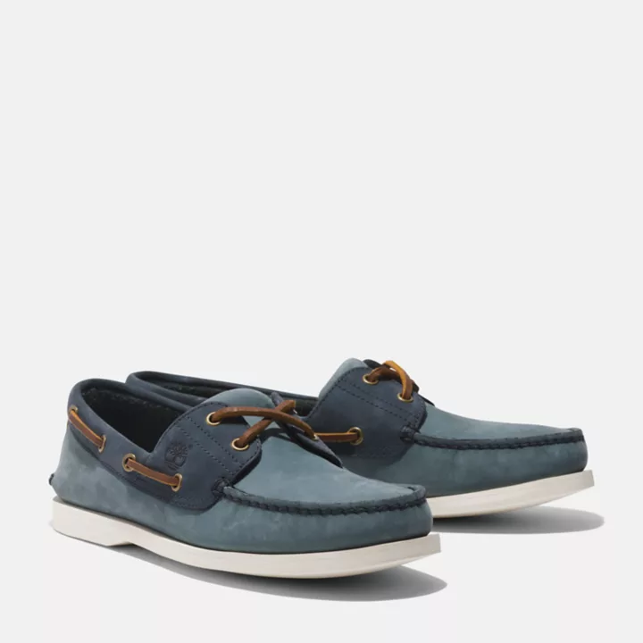 Chaussures bateau classique en cuir pour homme en bleu moyen