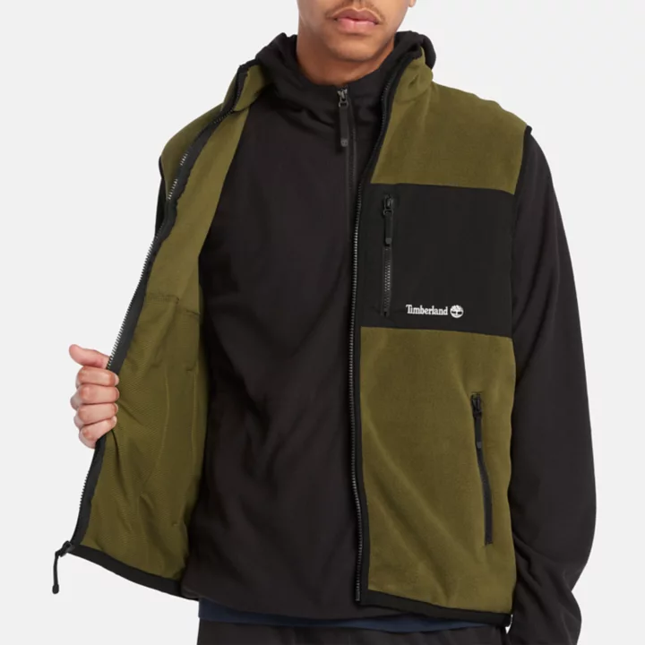 Colete de lã polar Outdoor Archive Polartec Série 200 para homens na cor verde.