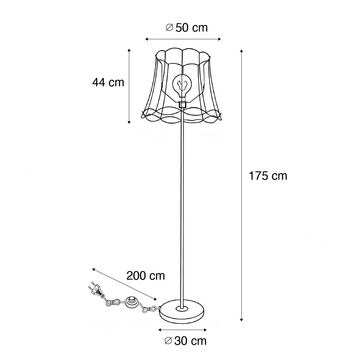 Retro vloerlamp messing met Granny frame zwart 45 cm - Kaso