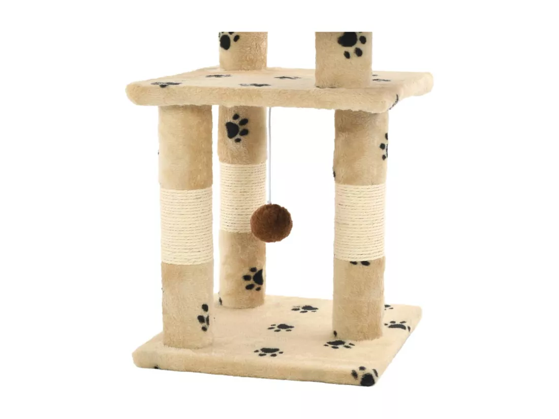 Arbre à chat et griffoirs en sisal 65 cm Beige Motif de pattes