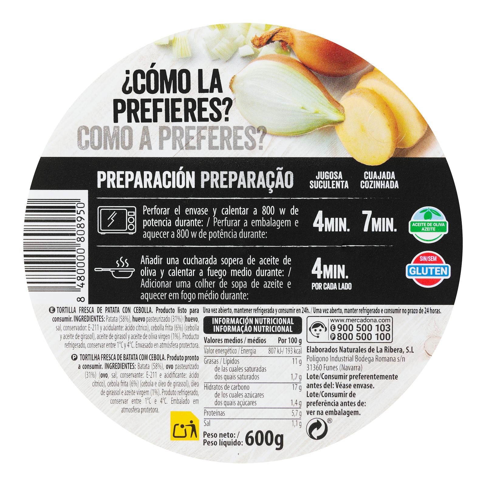 Omelette de pommes de terre et oignons Hacendado