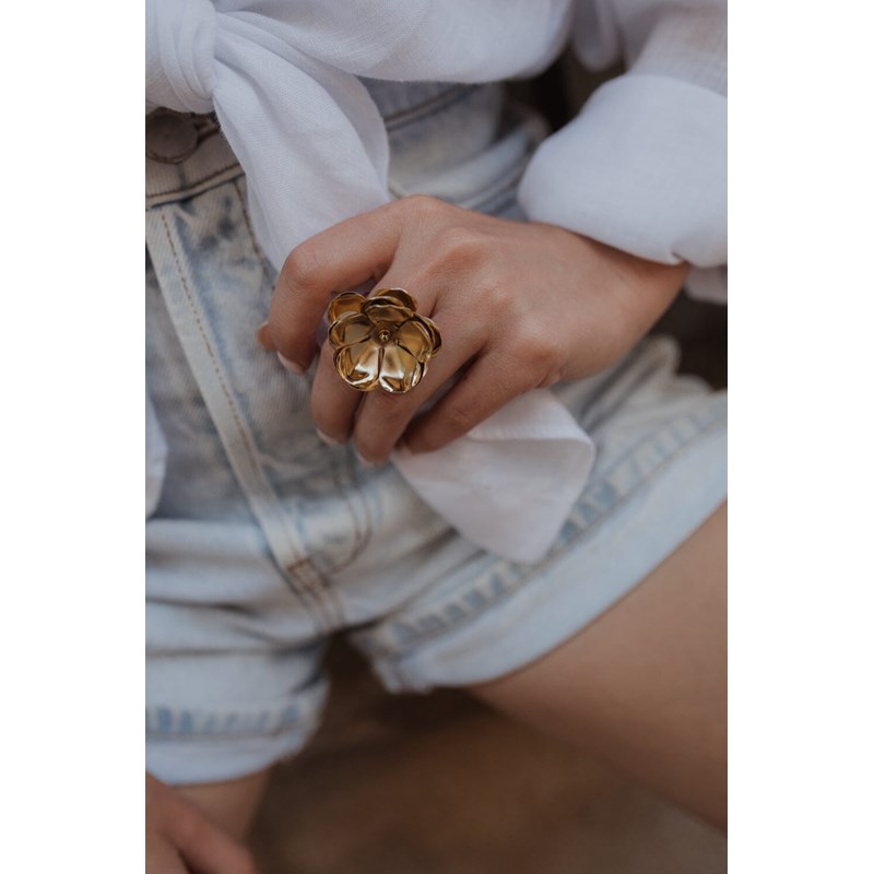 maxi bague fleur doré à l'or fin - AGLAÉ