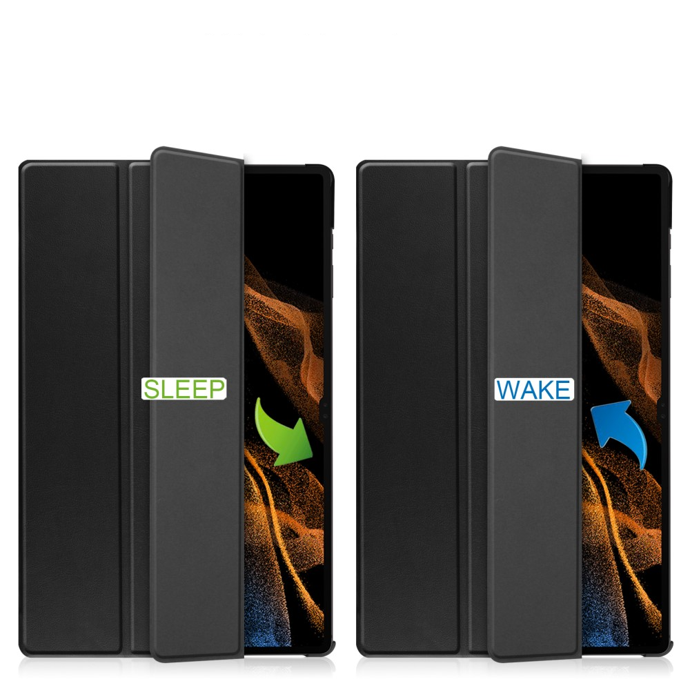 Samsung Galaxy Tab S10 Ultra Flipcase Hülle Ledertasche mit Aufstellfunktion Litchi Look   S-Pen Halterung - Schwarz
