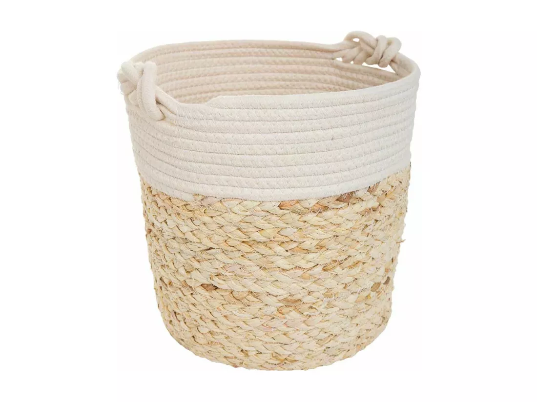 Panier en fibre naturelle et coton en brun D32x31